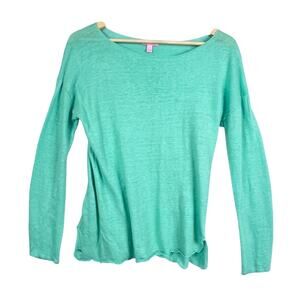 Lilly Pulitzer L Linen Green Long Sleeve Boat Neck Women Sweater Coastal Beach